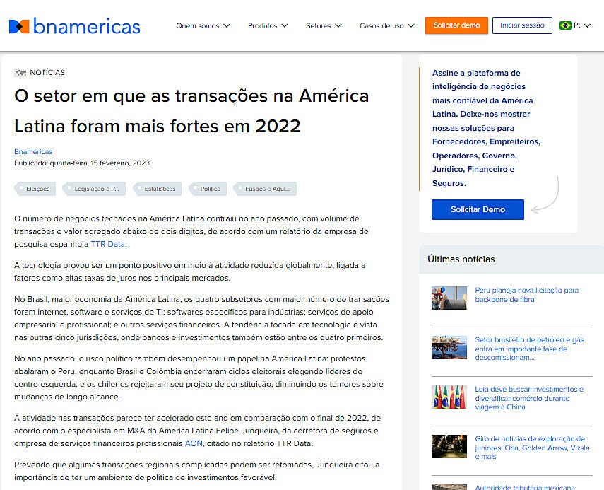 O setor em que as transaes na Amrica Latina foram mais fortes em 2022